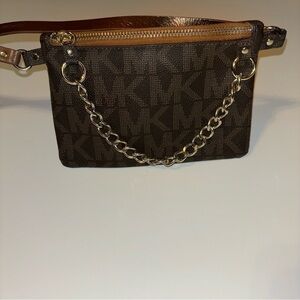 MK Signature Brown/Tan Gold Pull Chain Belt Bag Size L